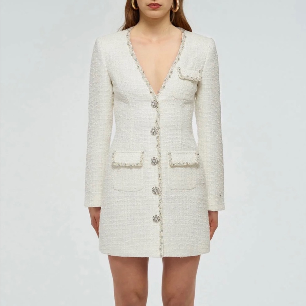 Self-Portrait Cream Bouclé Mini Dress- Size 4
